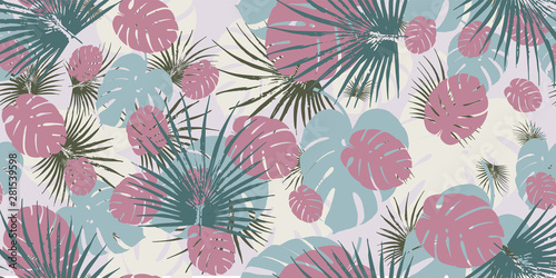 Retro monstera tropical seamless vector pattern with monstera's foliage background. Exotic wallpaper