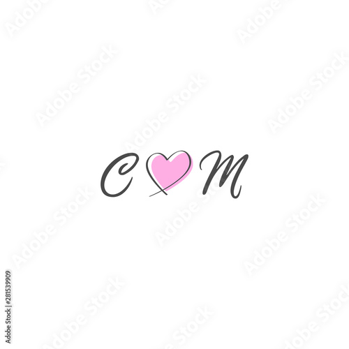 Wedding C M monogram with a hand-drawn pink heart