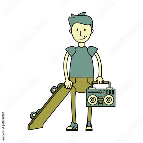 hipster boy with green skateboard