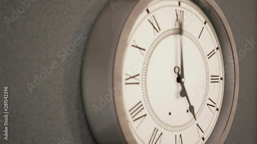Timelapse of Vintage clock on dark wall. Two camera views, 60fps animation.