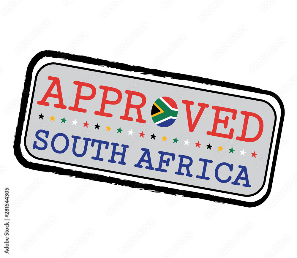 Fototapeta premium Vector Stamp of Approved logo with South Africa Flag in the shape of O and text South Africa.