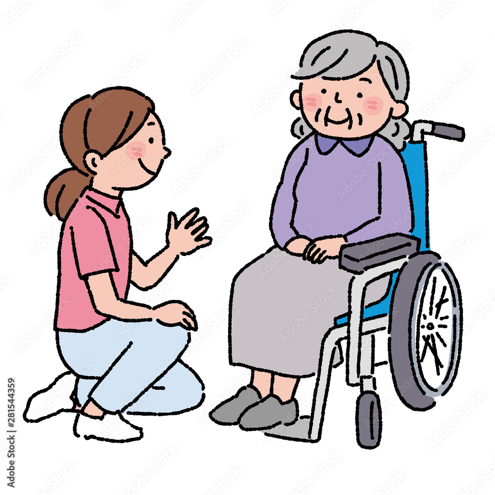 Obraz 車椅子 高齢者 介護士 イラスト
