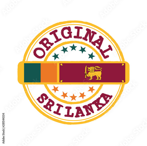 Vector Stamp of Original logo with text Sri Lanka and Tying in the middle with nation Flag.