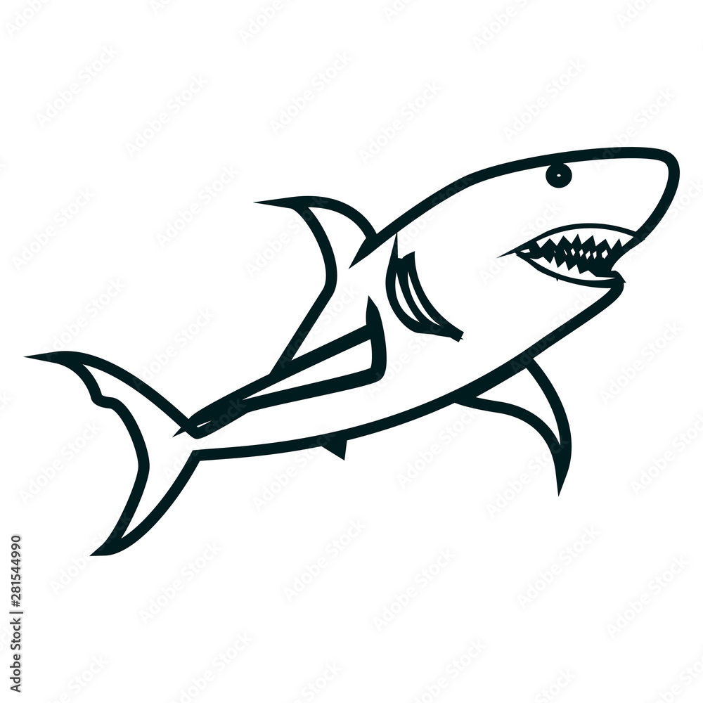 Fototapeta premium Shark line art vector illustration. Shark simple outline design