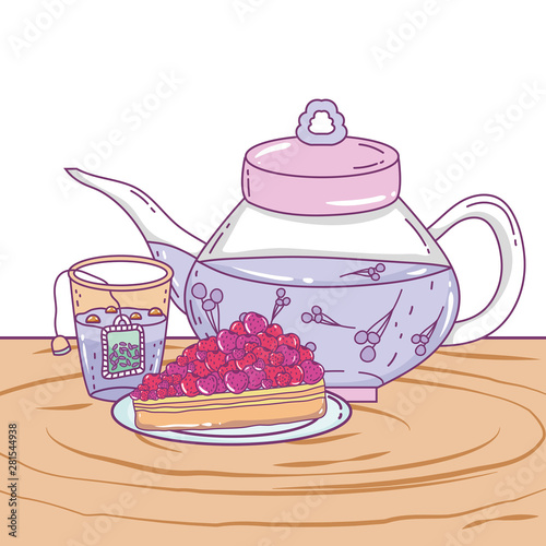 Isolated tea pot and cake design