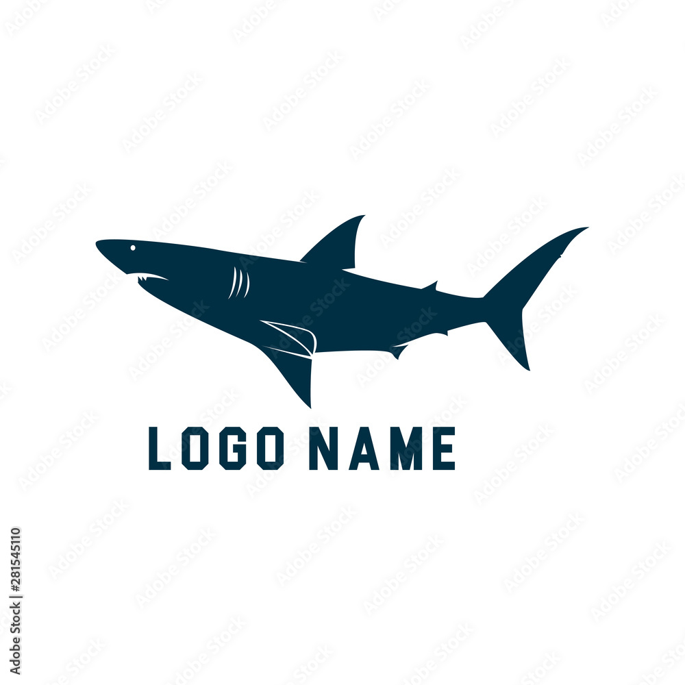 Fototapeta premium Shark minimalist silhouette logo design. Shark silhouette vector illustration with white background