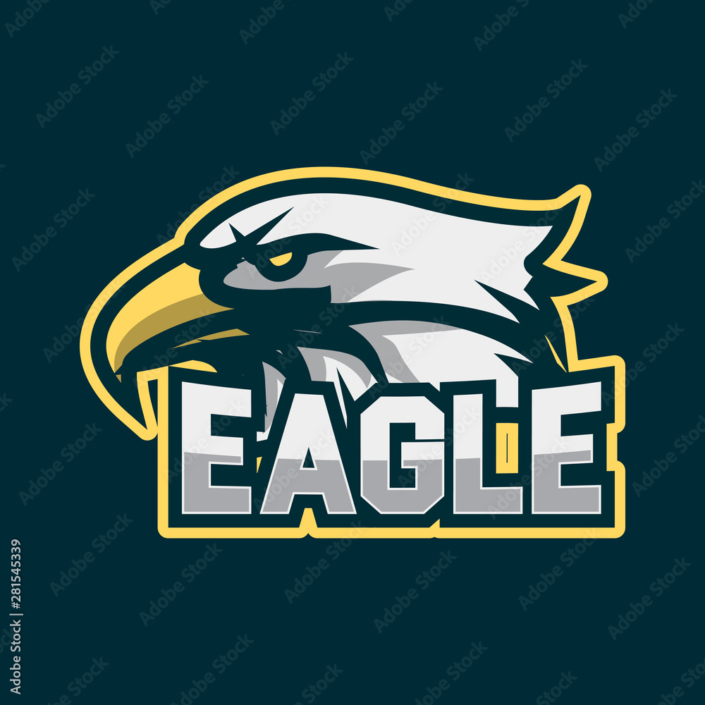 Eagle esport gaming logo design. Eagle head logo emblem design with yellow outline