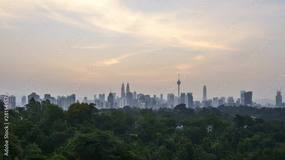 Time lapse of sunrise night to day scene at big city skyline. Zoom in Time lapse of sunrise night to day scene at big city skyline. Zoom in