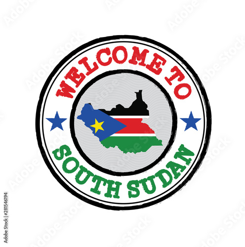 Free Download Vector stamp of welcome to South Sudan with map outline of the nation in center. - GFXLoad