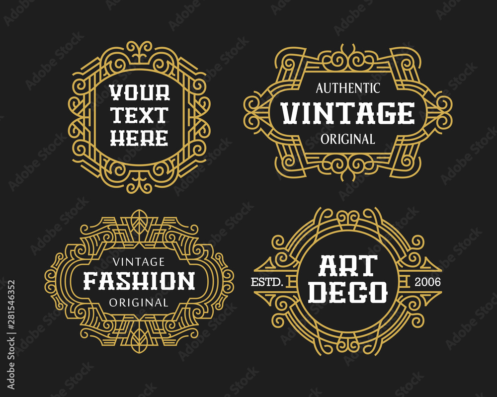 Beautiful Art Deco Set Vintage Ornament Frames Exclusive Line Art Minimalist Badges Luxury Label Design Elements