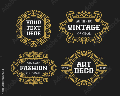 Beautiful Art Deco Set Vintage Ornament Frames Exclusive Line Art Minimalist Badges Luxury Label Design Elements
