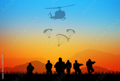  Navy seal silhouettes  on  sunrise