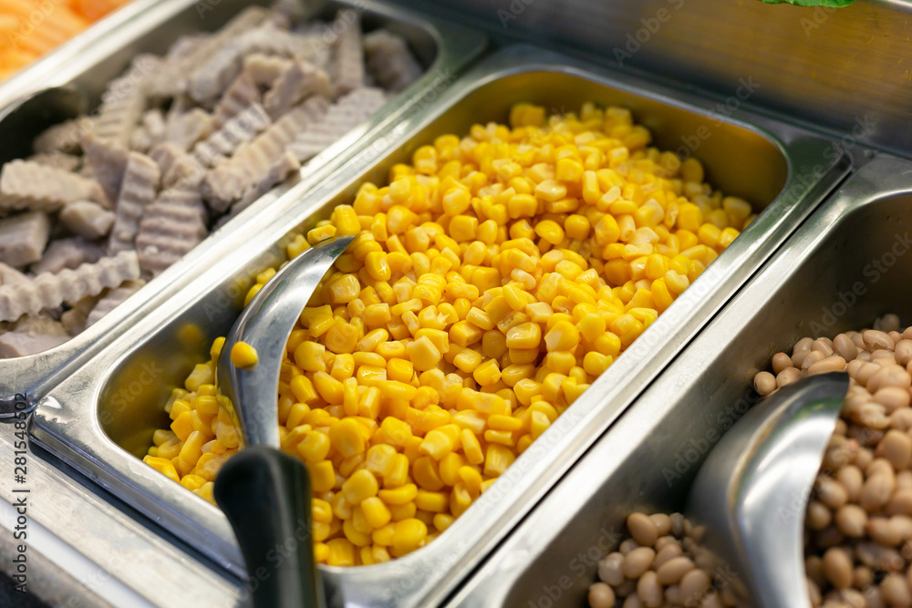 Salad bar include cereal crops and corns, healthy concept.