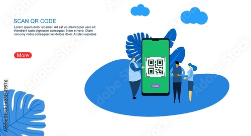 Website or landing page of QR code scanning vector illustration concept.flat design