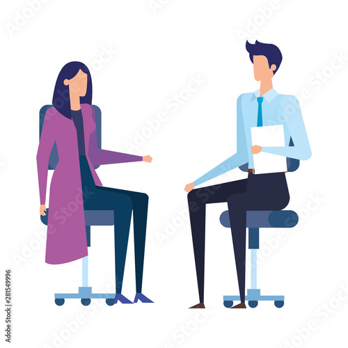 elegant business couple workers in office chairs