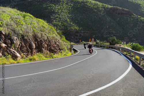 Принти на полотні Mountain road with curvy roads and a motorcycle