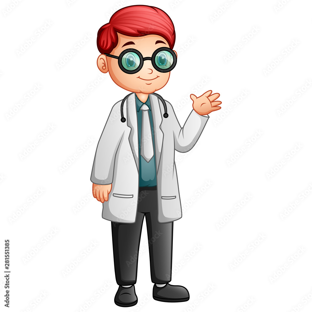 Cartoon young doctor with coat and stethoscope Cartoon young doctor with coat and stethoscope