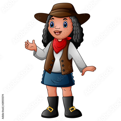 Curly hair cowgirl isolated on white background
