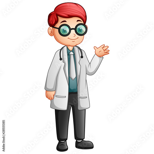 Cartoon young doctor with coat and stethoscope
