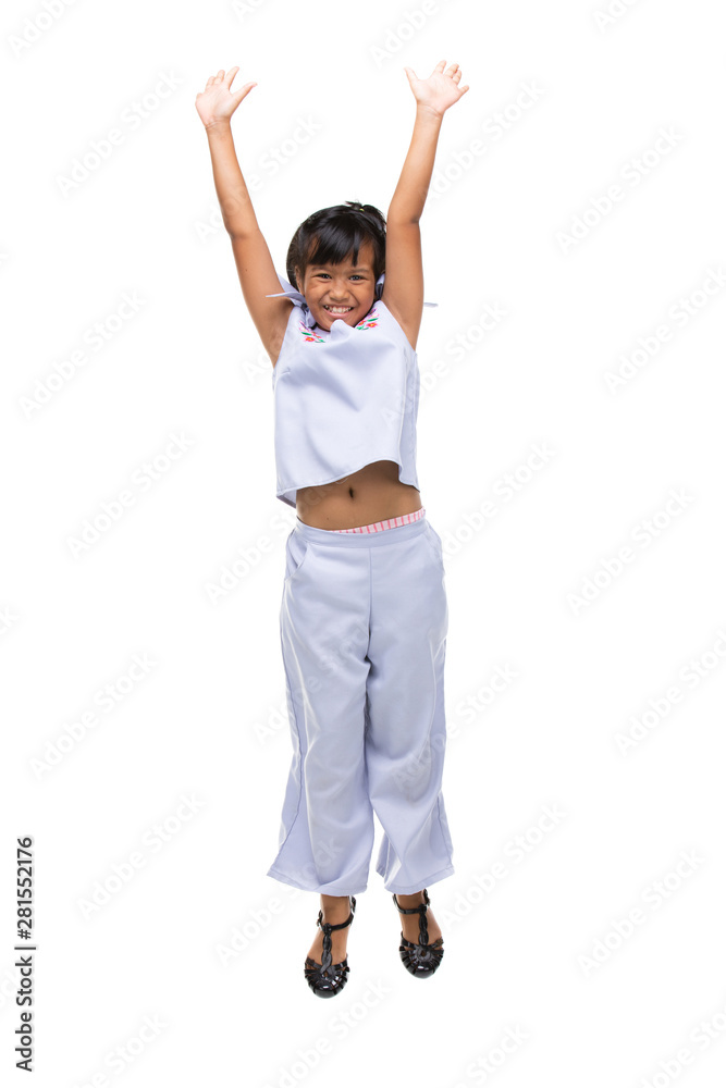 Portrait of Black asian child jumping isolated on white . Portrait of Black asian child jumping isolated on white .