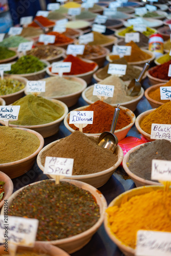 Bulk spices for sale in a market