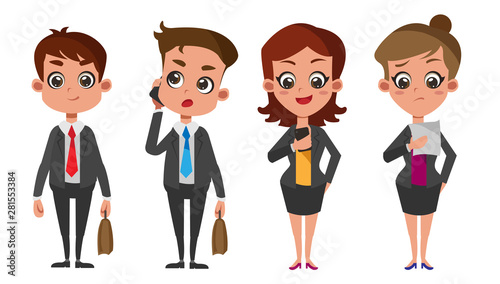 Group of business men and women, working people use smart phone
