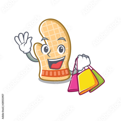 Shopping oven glove placed mascot cooking table