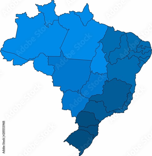 Obraz na płótnie Blue outline Brazil map on white background. Vector illustration.