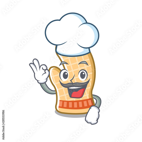 Chef oven glove placed mascot cooking table