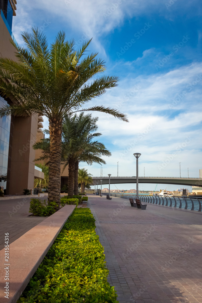 Architecture of buildings in the Arab style. Dubai Marina district.