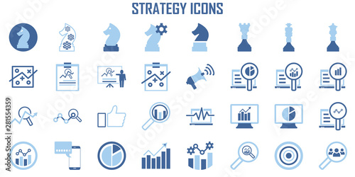 Set of Business Strategy Analysis  Marketing Related  Vector  Icons mono symbol.