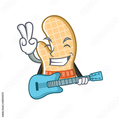 With guitar oven glove isolated in the charcater