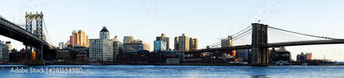 Panoramic view in between Manhattan Bridge and Brooklyn Bridge in New York City