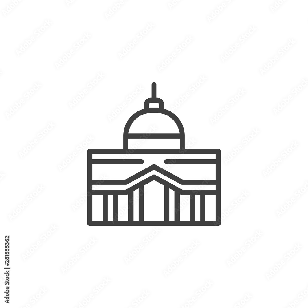 Obraz premium Capitol building line icon. linear style sign for mobile concept and web design. City hall building outline vector icon. Symbol, logo illustration. Vector graphics