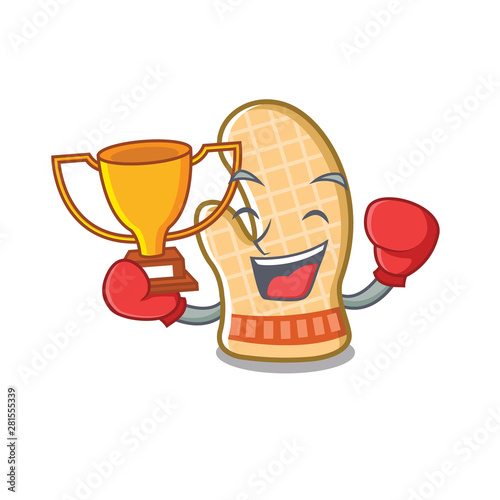 Boxing winner oven gloves on a cartoon shelf