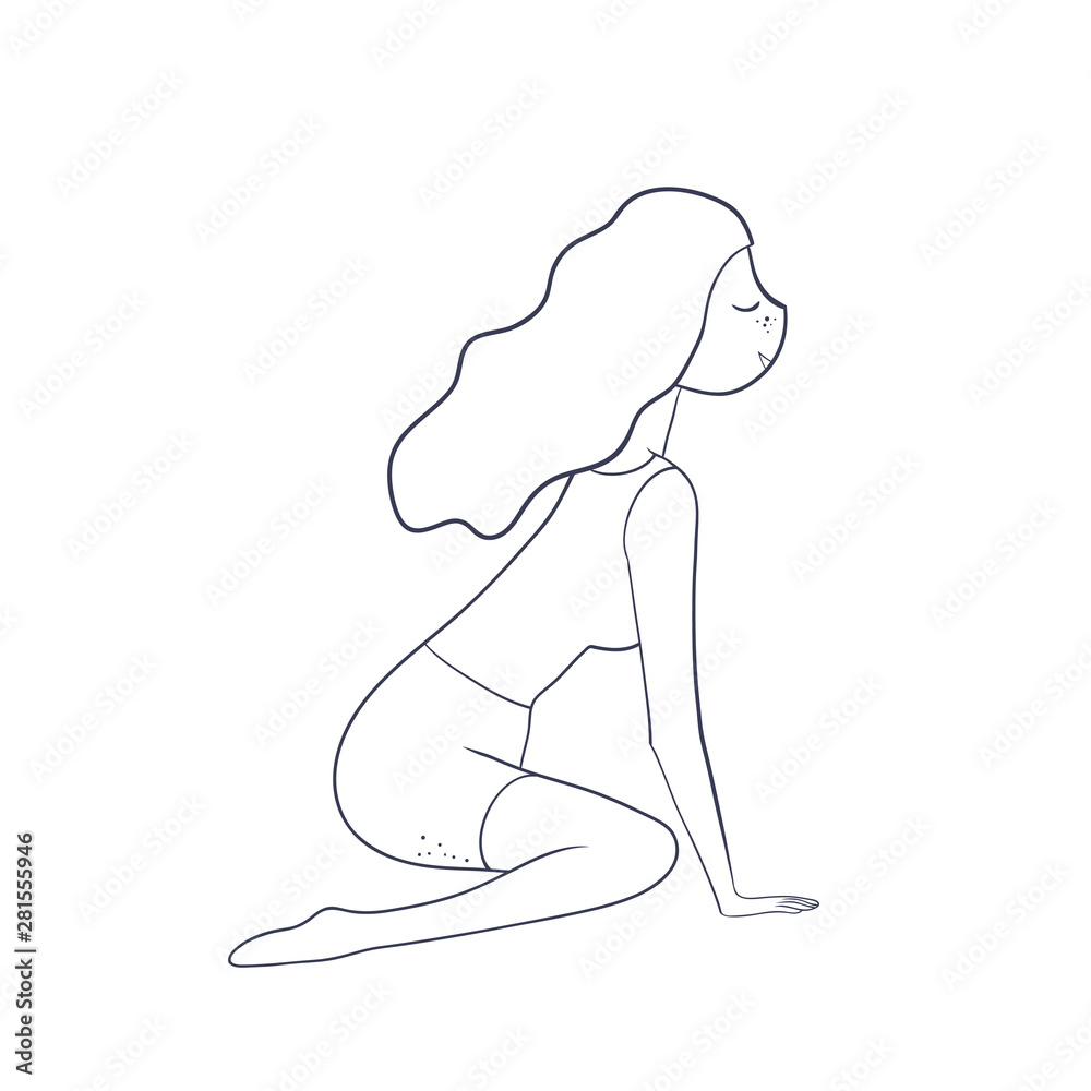cartoon cute girl sitting with her eyes closed