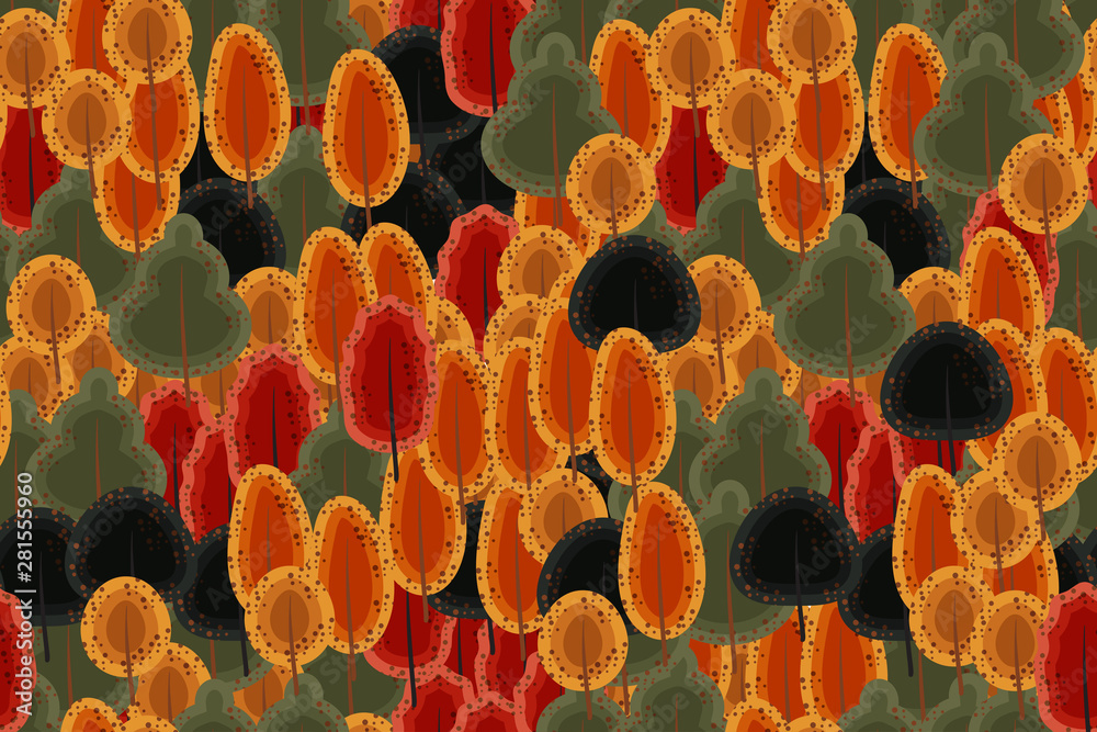 seamless autumn pattern of multi-colored trees