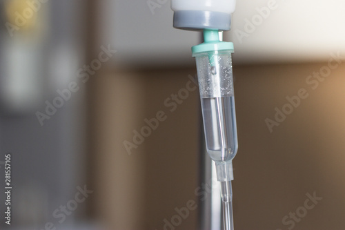 Saline solution drip for treatment patient in the hospital. 