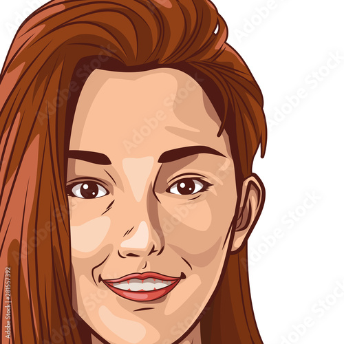 Pop art beautiful woman face smiling