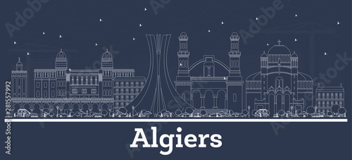 Outline Algiers Algeria City Skyline with White Buildings.