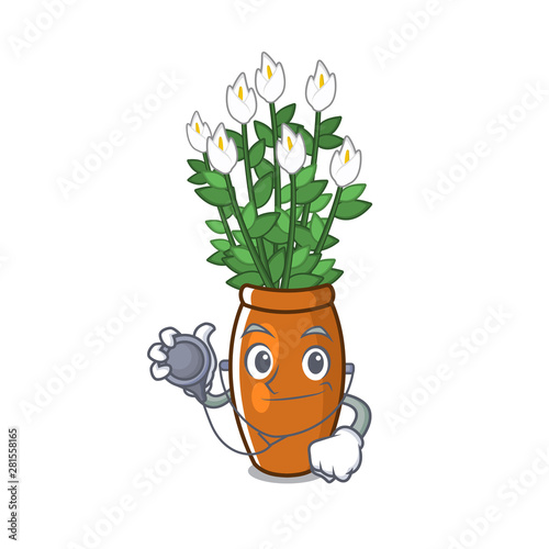 Doctor cartoon peace lily grows in backyard