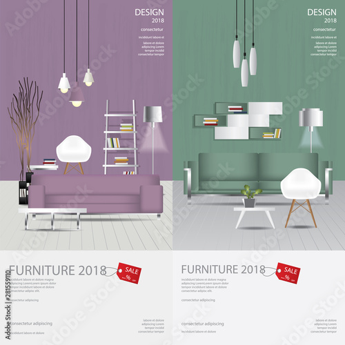 2 Vertical Banner Furniture Sale Design Template Vector Illustration