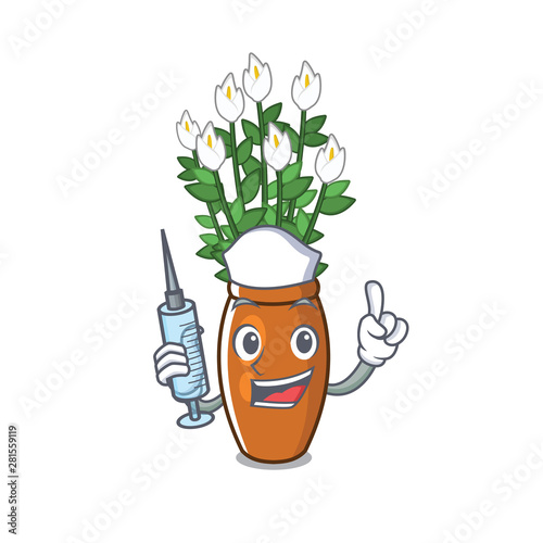 Nurse peace lily put into cartoon pot