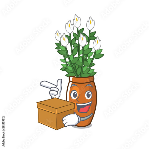 With box peace lily put into cartoon pot