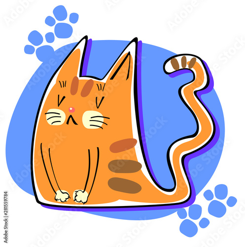 disgruntled cat, vector illustration, cat with stripes, paw prints