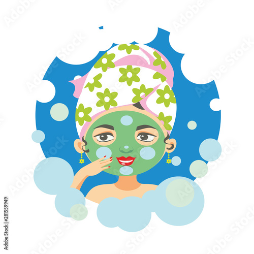 A woman wearing a face mask, girl with clay mask on her face