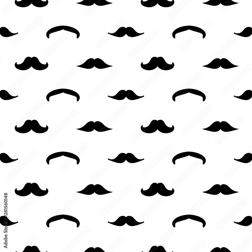 Vector seamless pattern background with moustache in different styles and shapes. Vector seamless pattern background with moustache in different styles and shapes.