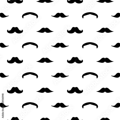 Vector seamless pattern background with moustache in different styles and shapes.