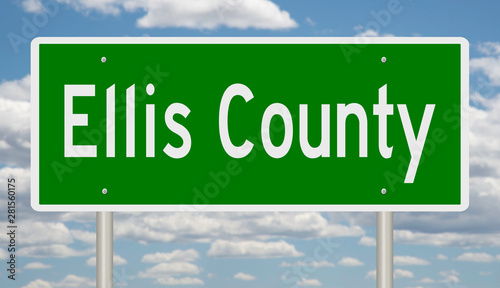 Rendering of a green highway sign for Ellis County photo