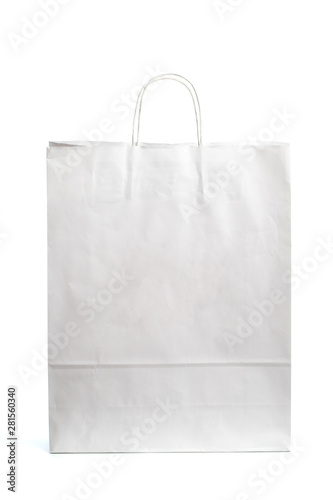 Paper bag on white background. Mockup for design .